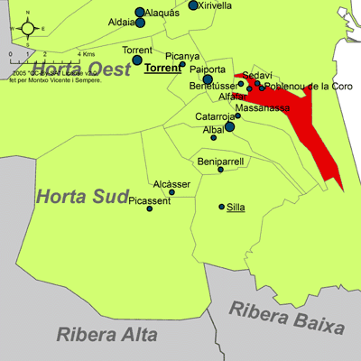 Archivo:Localització d'Alfafar respecte de l'Horta Sud.png
