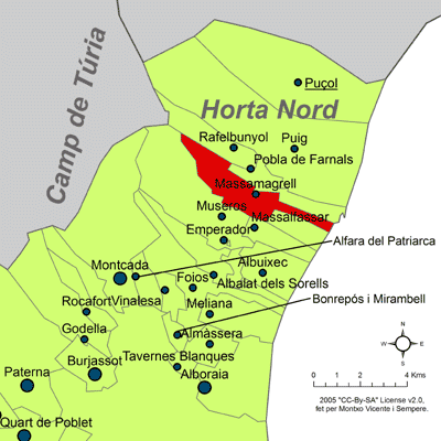 Archivo:Localització de Massamagrell respecte de l'Horta Nord.png