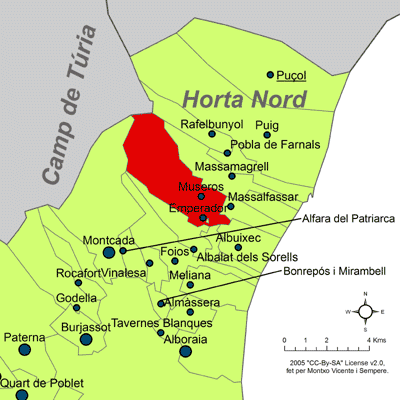 Archivo:Localització de Museros respecte de l'Horta Nord.png