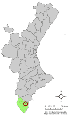 Archivo:Localització de Formentera del Segura respecte al País Valencià.png