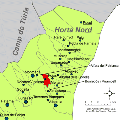 Archivo:Localització de Vinalesa respecte de l'Horta Nord.png