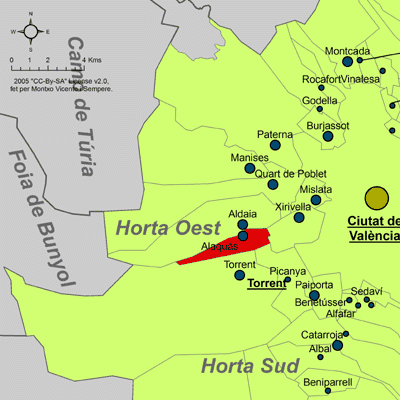 Archivo:Localització d'Alaquàs respecte de l'Horta Oest.png