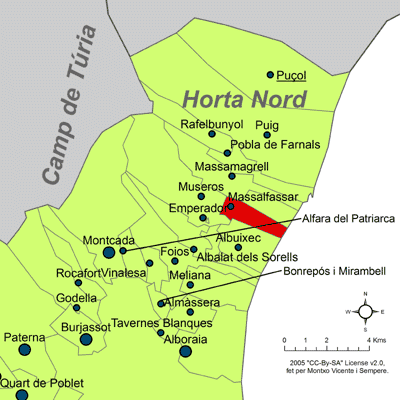 Archivo:Localització de Massalfassar respecte de l'Horta Nord.png