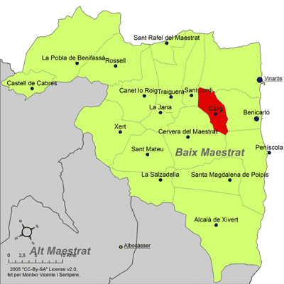 Archivo:Localització de Càlig respecte del Baix Maestrat.png