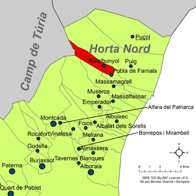 Archivo:Localització de Rafelbunyol respecte de l'Horta Nord.png