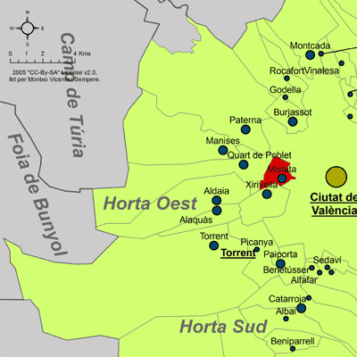 Archivo:Localització de Mislata respecte de l'Horta Oest.png