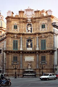 Barroco siciliano temprano: Quattro Canti, Palermo construido alrededor de 1610