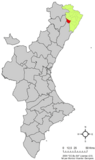 Localización de Salsadella respecto al País Valenciano