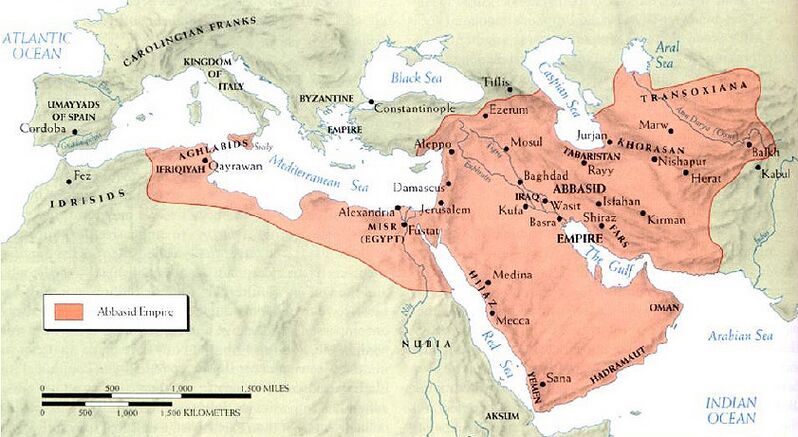 Extensión del territorio abarcado por el califato Abassida hacia el 850
