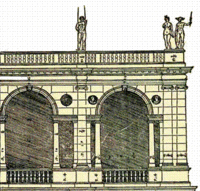 Ventanas serlianas: Arquerías del Palazzo della Ragione (Vicenza). Ilustración de I Quattri Libri dell'Architettura.
