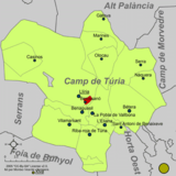 Localización de Benisanó respecto a la comarca del Campo de Turia