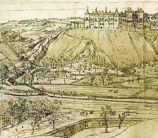 Imagen 5. Detalle del dibujo realizado por Antoon Van Den Wijngaerde en 1562, donde se puede contemplar el edificio un año después de que Felipe II designara a Madrid como capital de España.