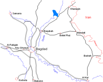 Mapa que muestra Samarra, cerca de Bagdad