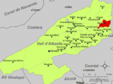 Localización de Benicolet con respecto a la comarca del Valle de Albaida