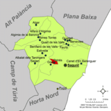 Localización de Petrés respecto a la comarca del Camp de Morvedre