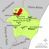 Localización de Alfara de Algimia respecto a la comarca del Campo de Morvedre