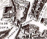 Detalle de la Puerta de la Vega, en el plano de Pedro Teixeira, de 1656.