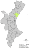 Localización de Ahín respecto a la Comunidad Valenciana