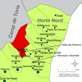 Localización de Montcada respecto a la comarca de la Huerta Norte