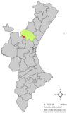 Localización de Sacañet respecto al País Valenciano