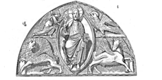 Ilustración de Viollet-le-Duc del tímpano sobre portada de la catedral de Chartres en Francia.