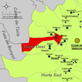 Localización de Cuart de Poblet respecto a la comarca de la Huerta Oeste