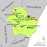 Localización de Quartell respecto a la comarca del Camp de Morvedre