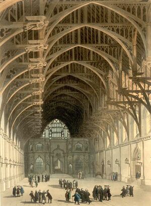 Westminster Hall con su magnífico artesonado, según una imagen de principios del s. XVIII