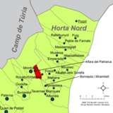 Localización de Alfara del Patriarca respecto a la comarca de la Huerta Norte
