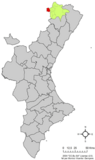 Localización de Olocau del Rey respecto a la Comunidad Valenciana