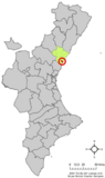 Localización de Chilches respecto a la Comunidad Valenciana