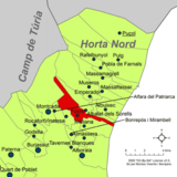 Localización de Foyos respecto a la comarca de la Huerta Norte