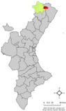 Localización de Vallibona respecto al País Valenciano