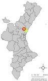 Localización de Algimia de Alfara respecto al País Valenciano