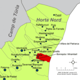 Localización de Meliana respecto a la comarca de la Huerta Norte