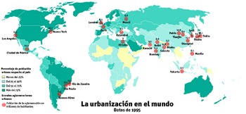 Urbanización mundial hacia 1995.