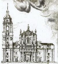 Dibujo de Fournier que muestra la fachada de la catedral de Valladolid.