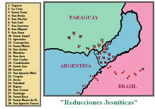 Localización de las misiones jesuíticas en el actual territorio de Argentina, Brasil y Paraguay