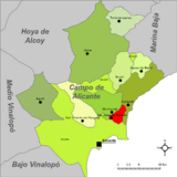 Localización de San Juan de Alicante respecto a la comarca del Campo de Alicante
