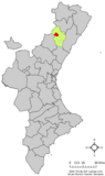 Localización de Xodos respecto al País Valenciano