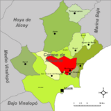 Localización de Muchamiel respecto a la comarca del Campo de Alicante