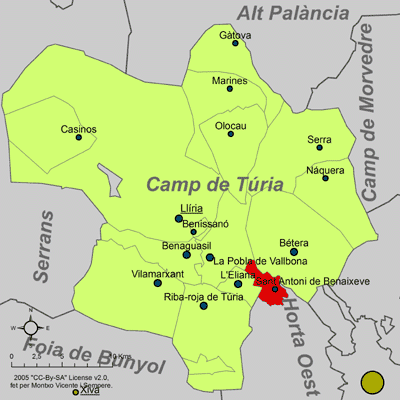 Archivo:Localització de Sant Antoni de Benaixeve respecte del Camp de Túria.png