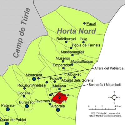 Archivo:Localització d'Almàssera respecte de l'Horta Nord.png