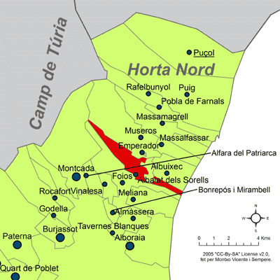Archivo:Localització d'Albalat dels Sorells respecte de l'Horta Nord.png
