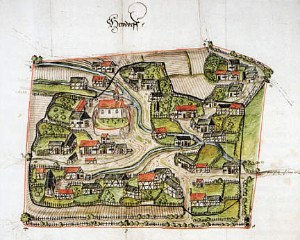 Archivo:Heudorf bei Messkirch um 1575 Haufendorf.jpg