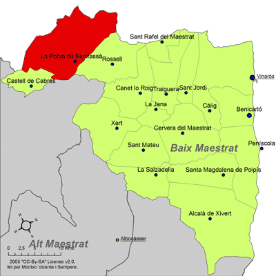 Archivo:Localització de la Pobla de Benifassà respecte del Baix Maestrat.png