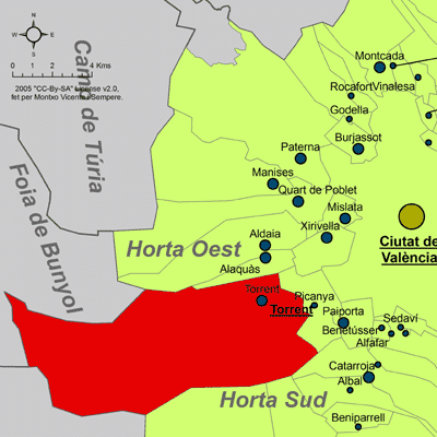 Archivo:Localització de Torrent respecte de l'Horta Oest.png