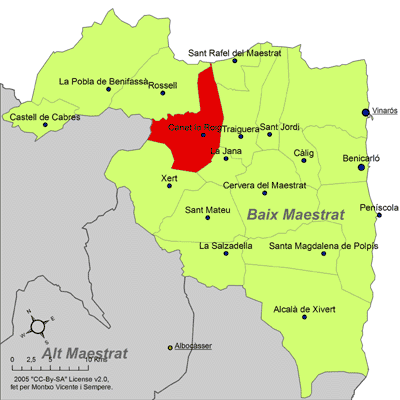 Archivo:Localització de Canet lo Roig respecte del Baix Maestrat.png
