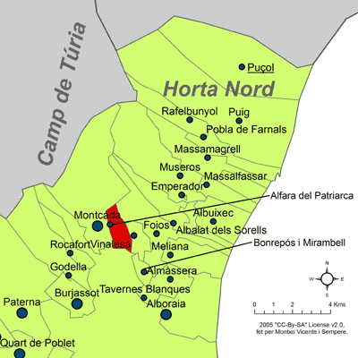 Archivo:Localització d'Alfara del Patriarca respecte de l'Horta Nord.png