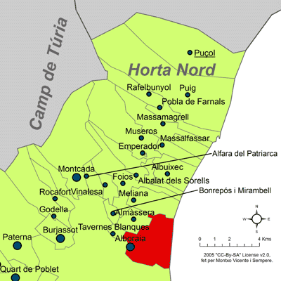 Archivo:Localització d'Alboraia respecte de l'Horta Nord.png